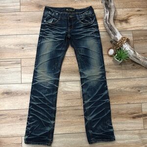Ido Vintage Denim Heavy Whiskering Low Rise Boot Cut Jeans